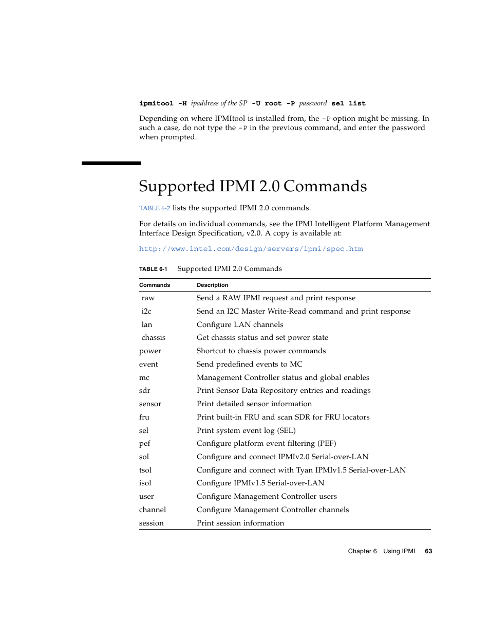 Supported ipmi 2.0 commands | Sun Microsystems Sun Fire X4150 User Manual | Page 79 / 150