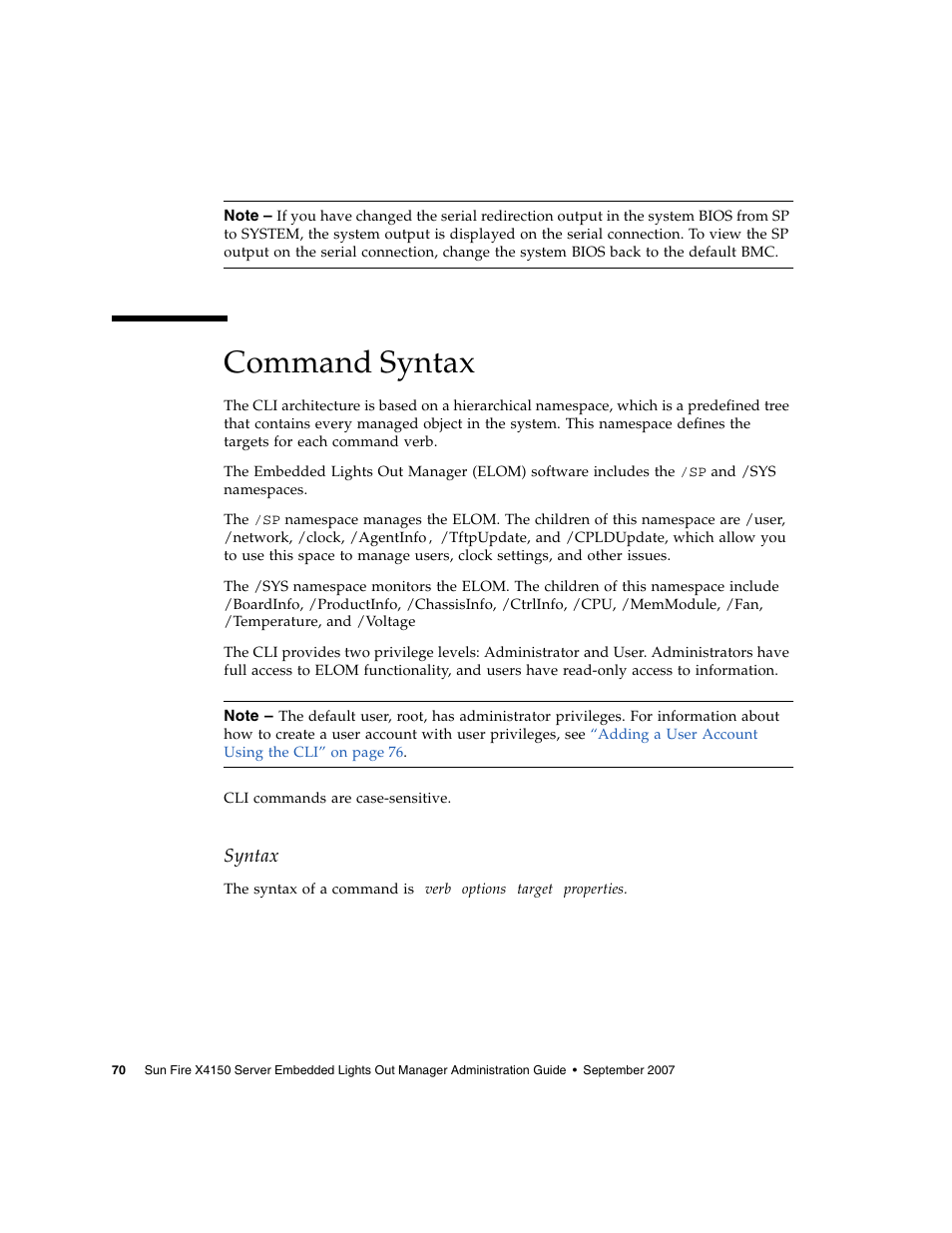 Command syntax | Sun Microsystems Sun Fire X4150 User Manual | Page 86 / 150