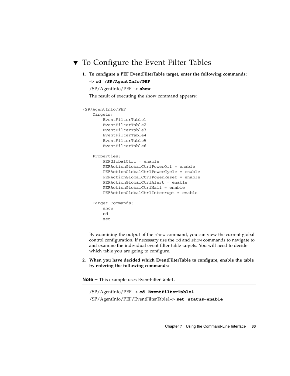 To configure the event filter tables | Sun Microsystems Sun Fire X4150 User Manual | Page 99 / 150