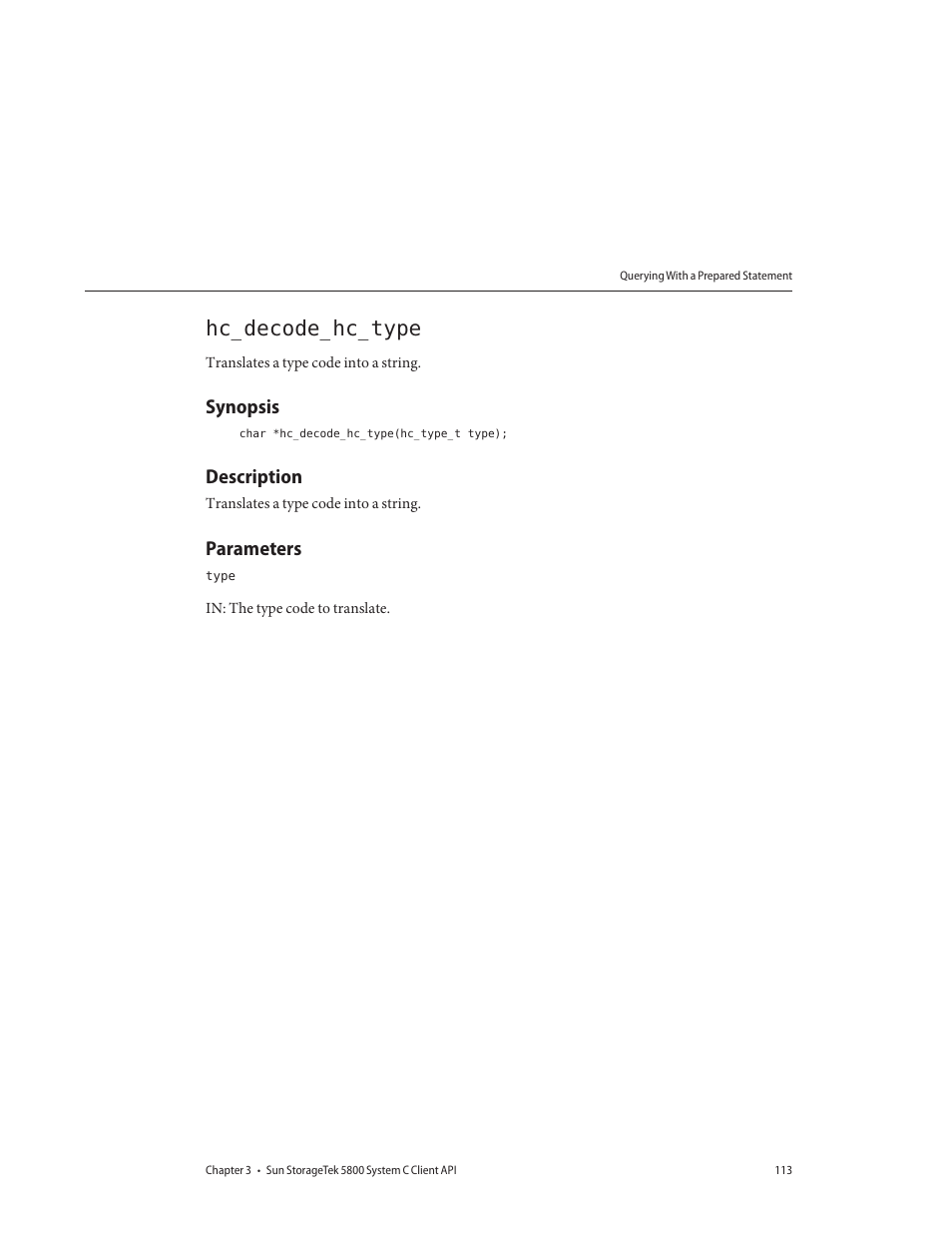 Hc_decode_hc_type, Synopsis, Description | Parameters | Sun Microsystems Sun StorageTek 5800 User Manual | Page 113 / 136