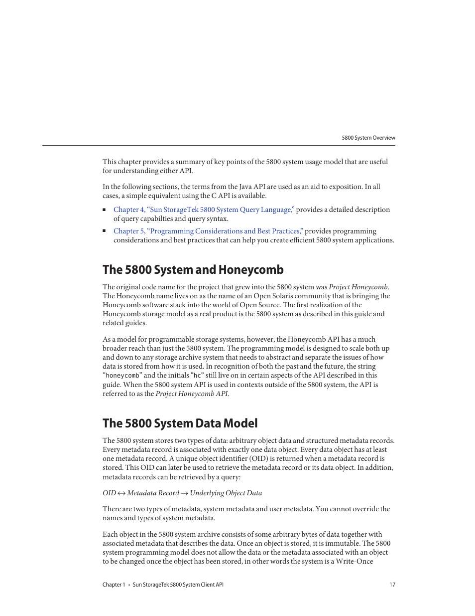 The 5800 system and honeycomb, The 5800 system data model | Sun Microsystems Sun StorageTek 5800 User Manual | Page 17 / 136