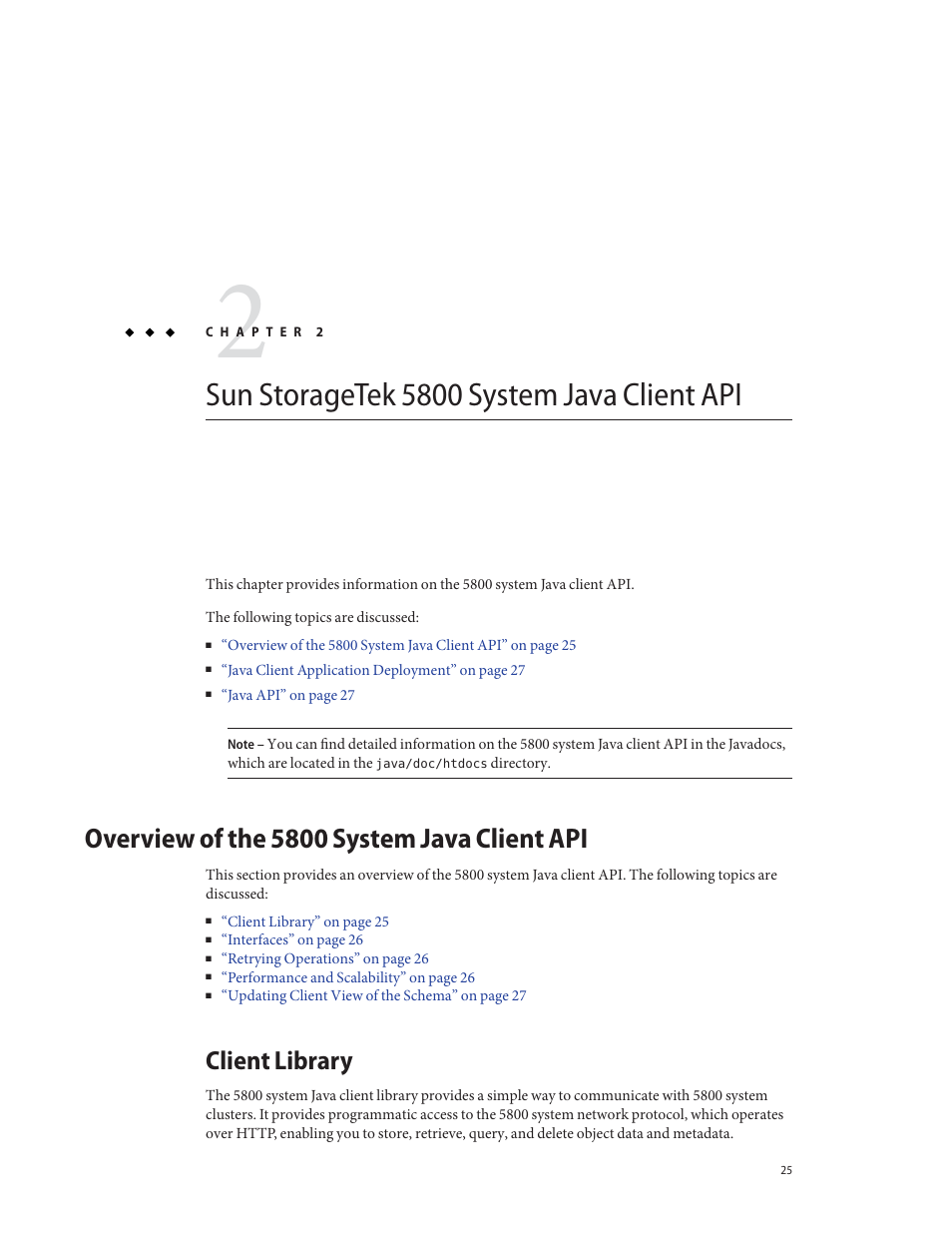 Sun storagetek 5800 system java client api, Overview of the 5800 system java client api, Client library | Sun Microsystems Sun StorageTek 5800 User Manual | Page 25 / 136