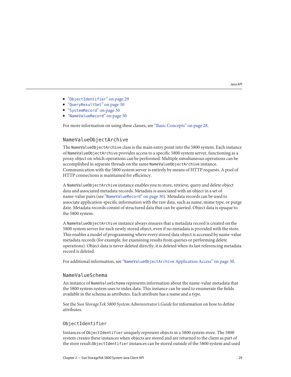 Namevalueobjectarchive, Namevalueschema, Objectidentifier | Sun Microsystems Sun StorageTek 5800 User Manual | Page 29 / 136