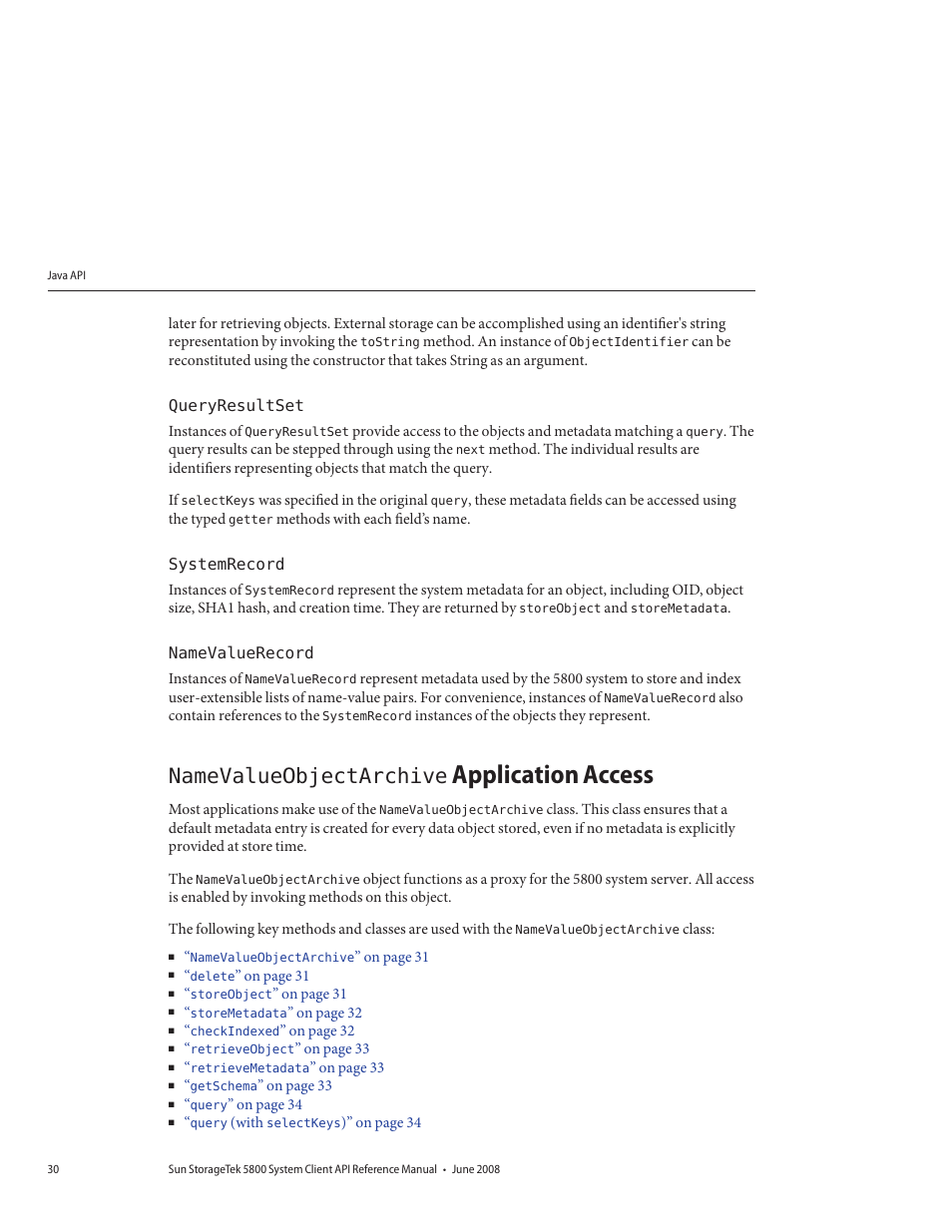 Queryresultset, Systemrecord, Namevaluerecord | Namevalueobjectarchive application access, Namevalueobjectarchive, Application access | Sun Microsystems Sun StorageTek 5800 User Manual | Page 30 / 136