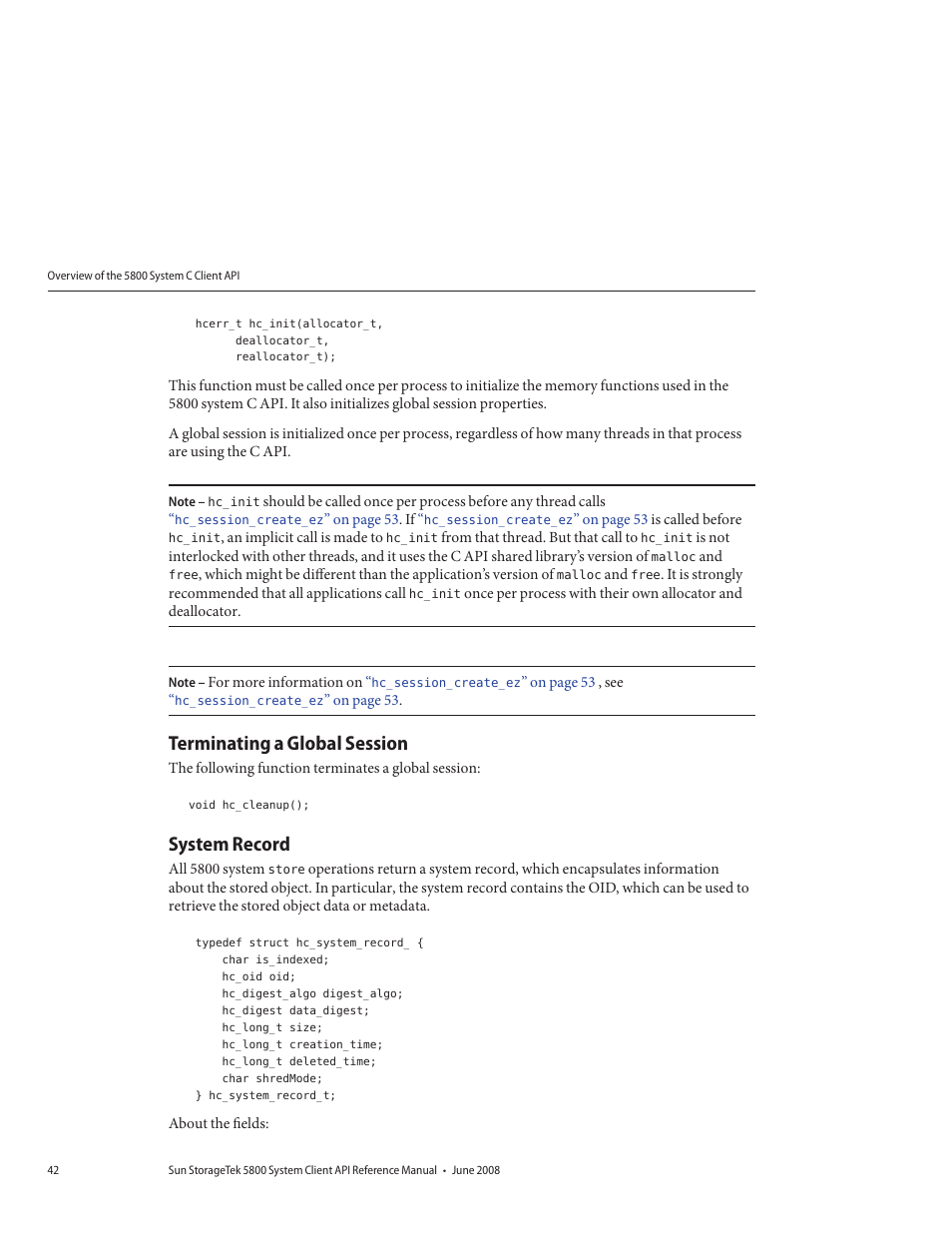 Terminating a global session, System record | Sun Microsystems Sun StorageTek 5800 User Manual | Page 42 / 136