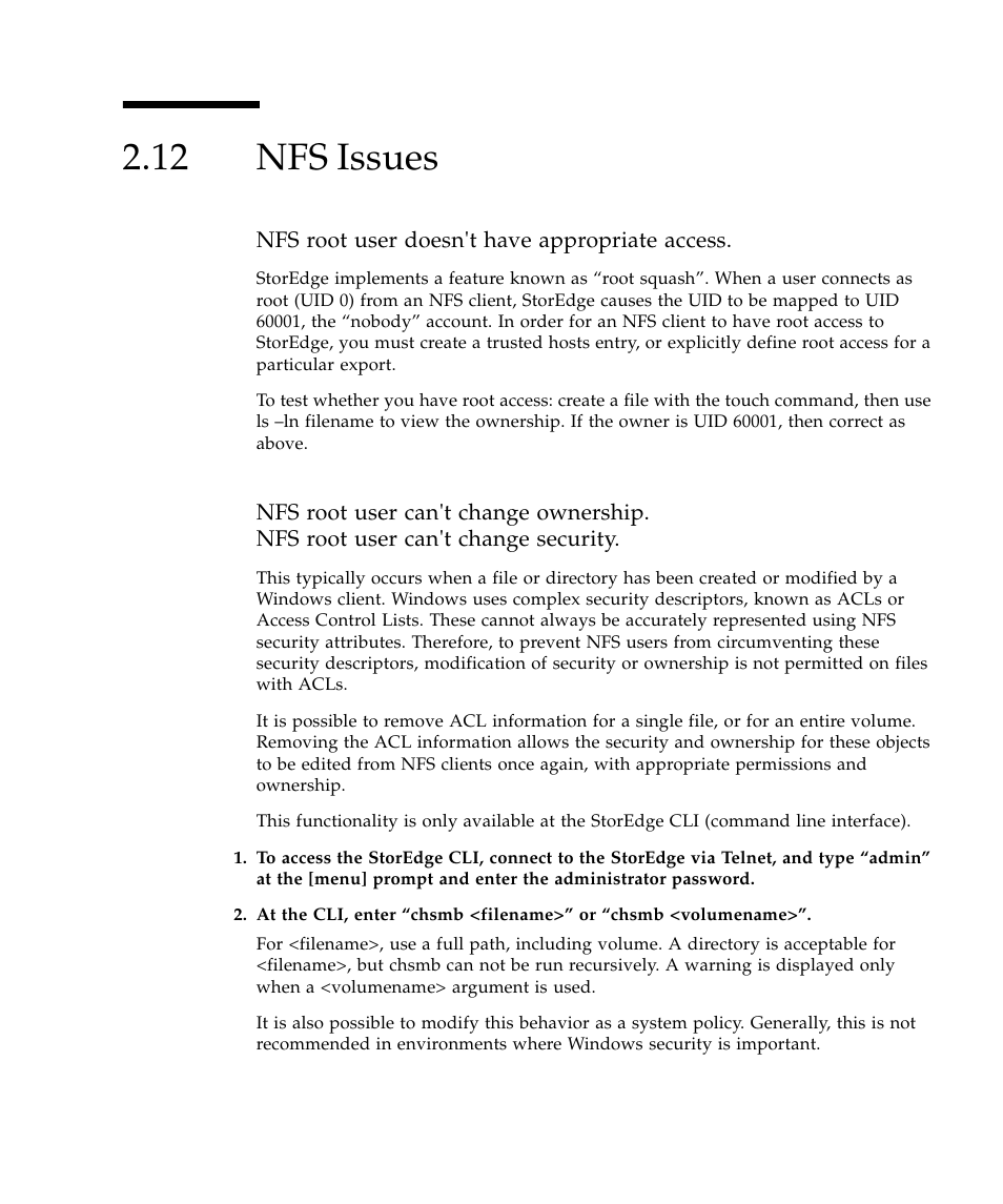 12 nfs issues, Nfs issues 61 | Sun Microsystems SUN STOREDGETM 5310 NAS User Manual | Page 107 / 382