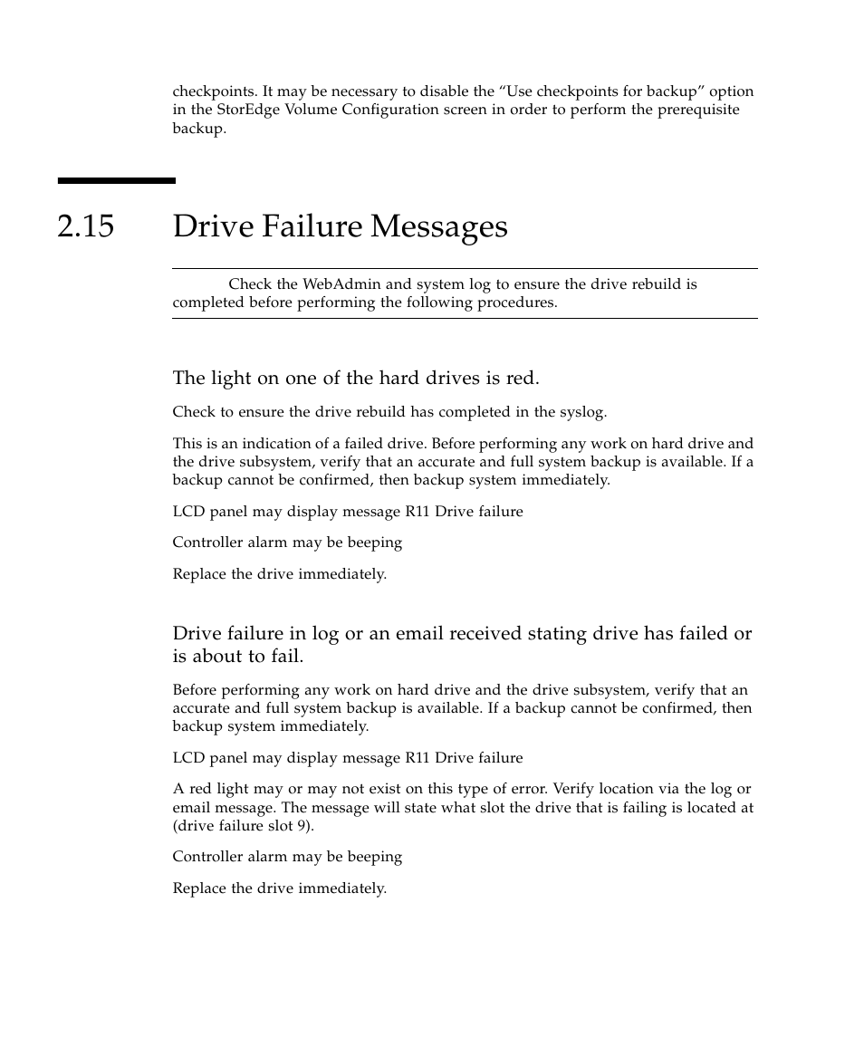 15 drive failure messages, Drive failure messages 74 | Sun Microsystems SUN STOREDGETM 5310 NAS User Manual | Page 120 / 382
