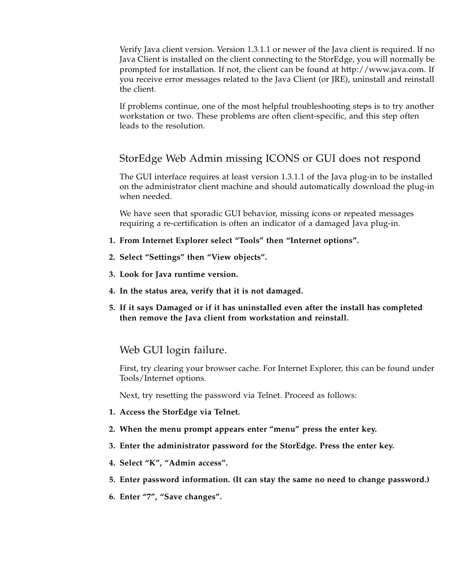 Web gui login failure | Sun Microsystems SUN STOREDGETM 5310 NAS User Manual | Page 125 / 382