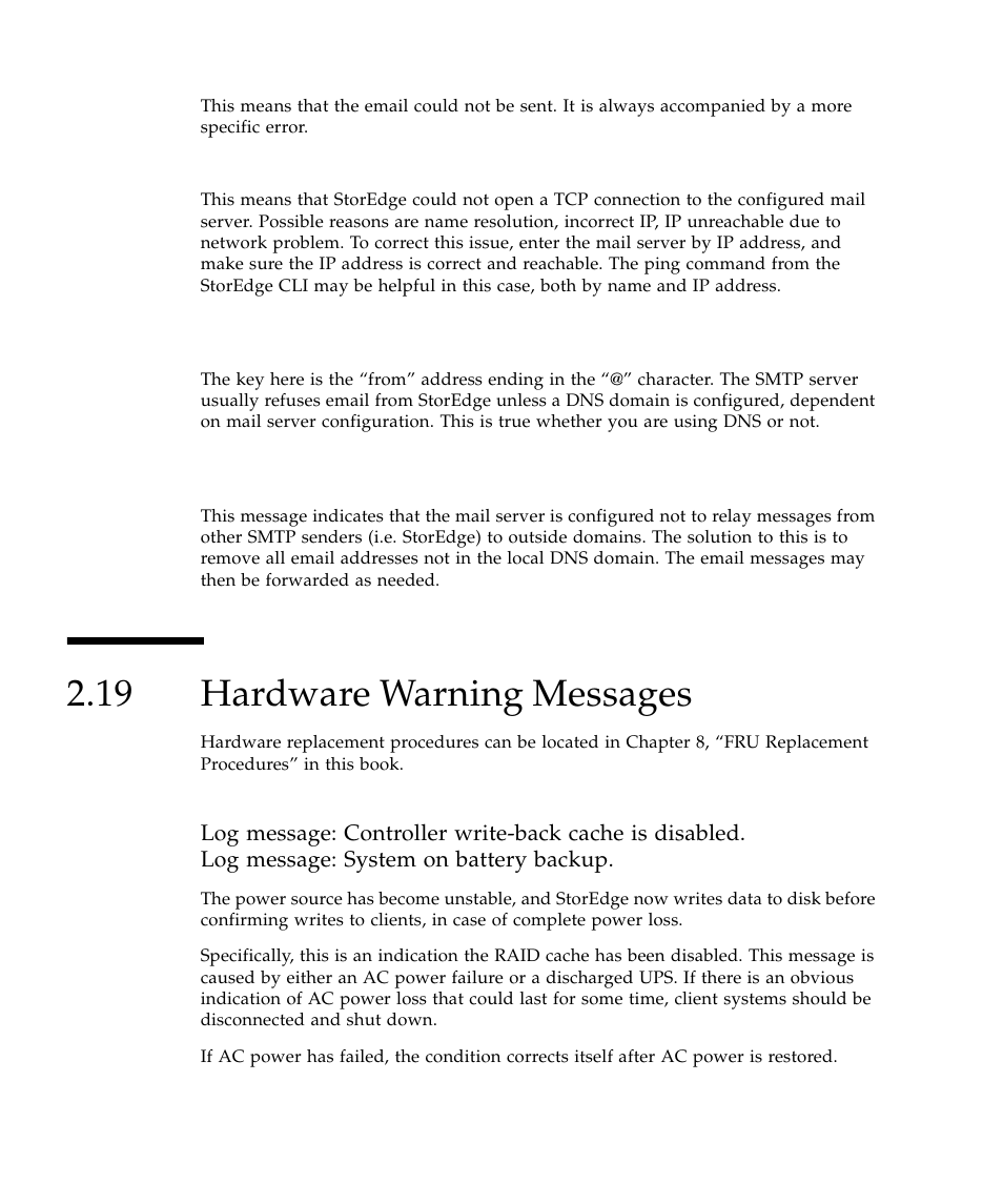 19 hardware warning messages, Hardware warning messages 84 | Sun Microsystems SUN STOREDGETM 5310 NAS User Manual | Page 130 / 382