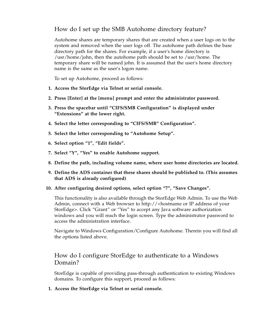 How do i set up the smb autohome directory feature | Sun Microsystems SUN STOREDGETM 5310 NAS User Manual | Page 146 / 382