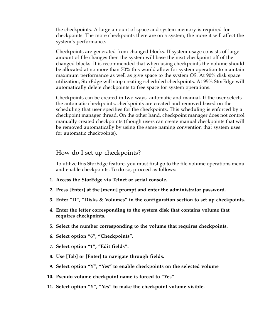 How do i set up checkpoints | Sun Microsystems SUN STOREDGETM 5310 NAS User Manual | Page 162 / 382