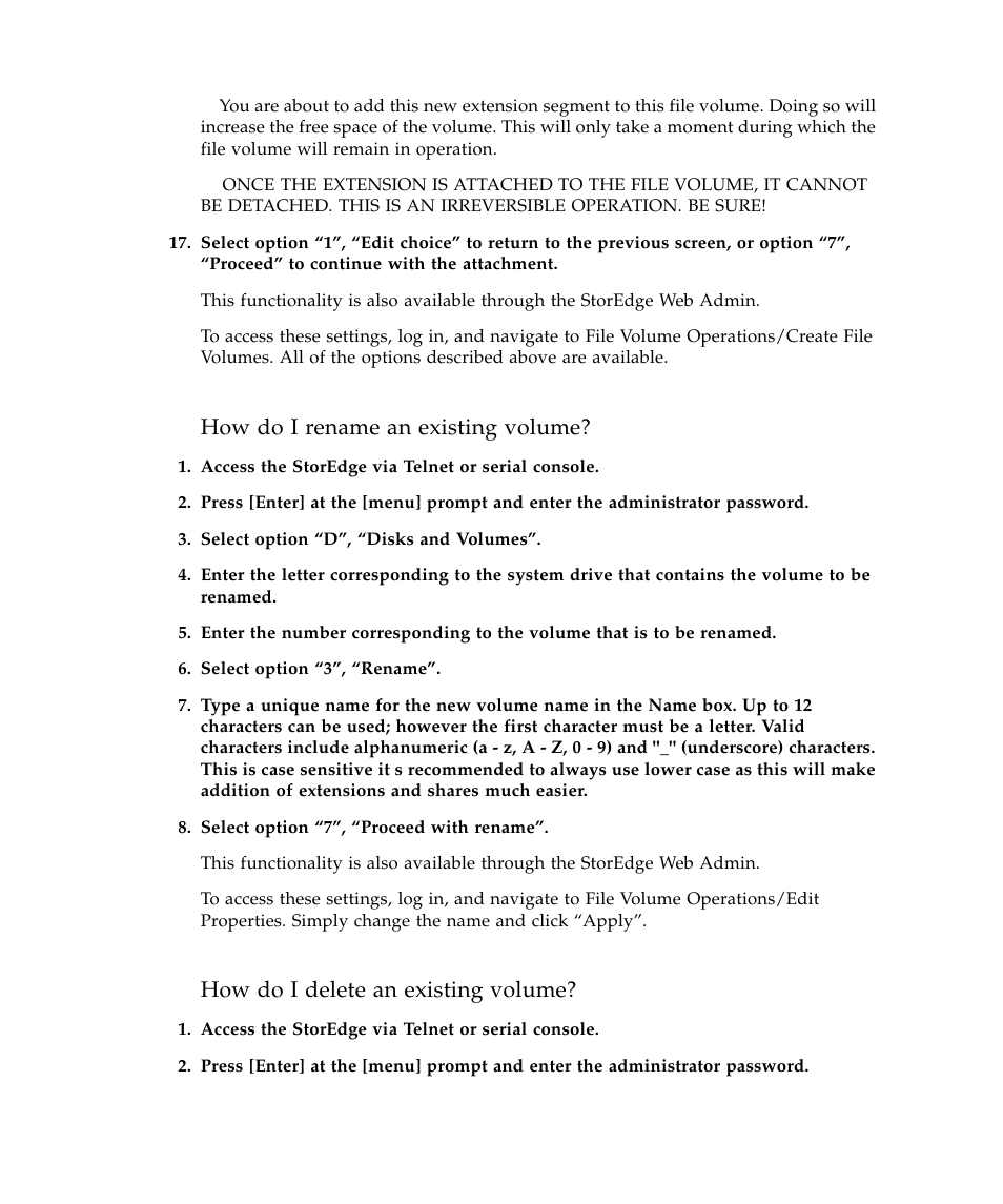 How do i rename an existing volume, How do i delete an existing volume | Sun Microsystems SUN STOREDGETM 5310 NAS User Manual | Page 168 / 382