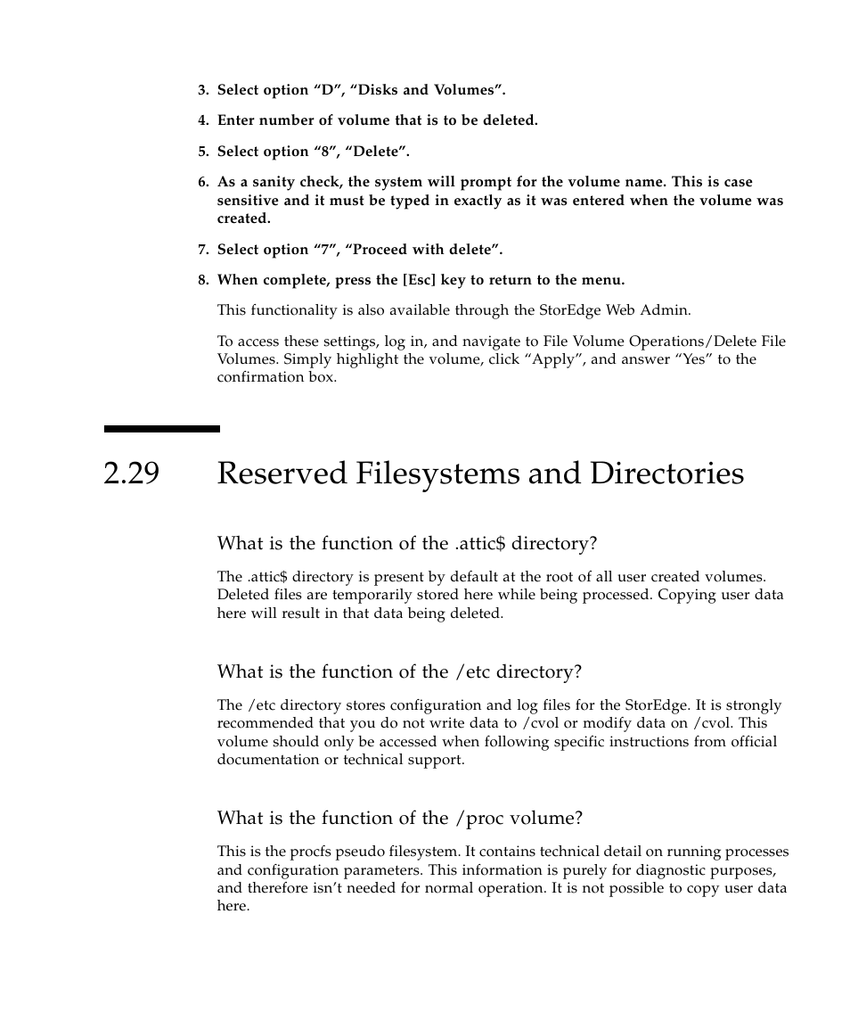 29 reserved filesystems and directories, Reserved filesystems and directories 123 | Sun Microsystems SUN STOREDGETM 5310 NAS User Manual | Page 169 / 382