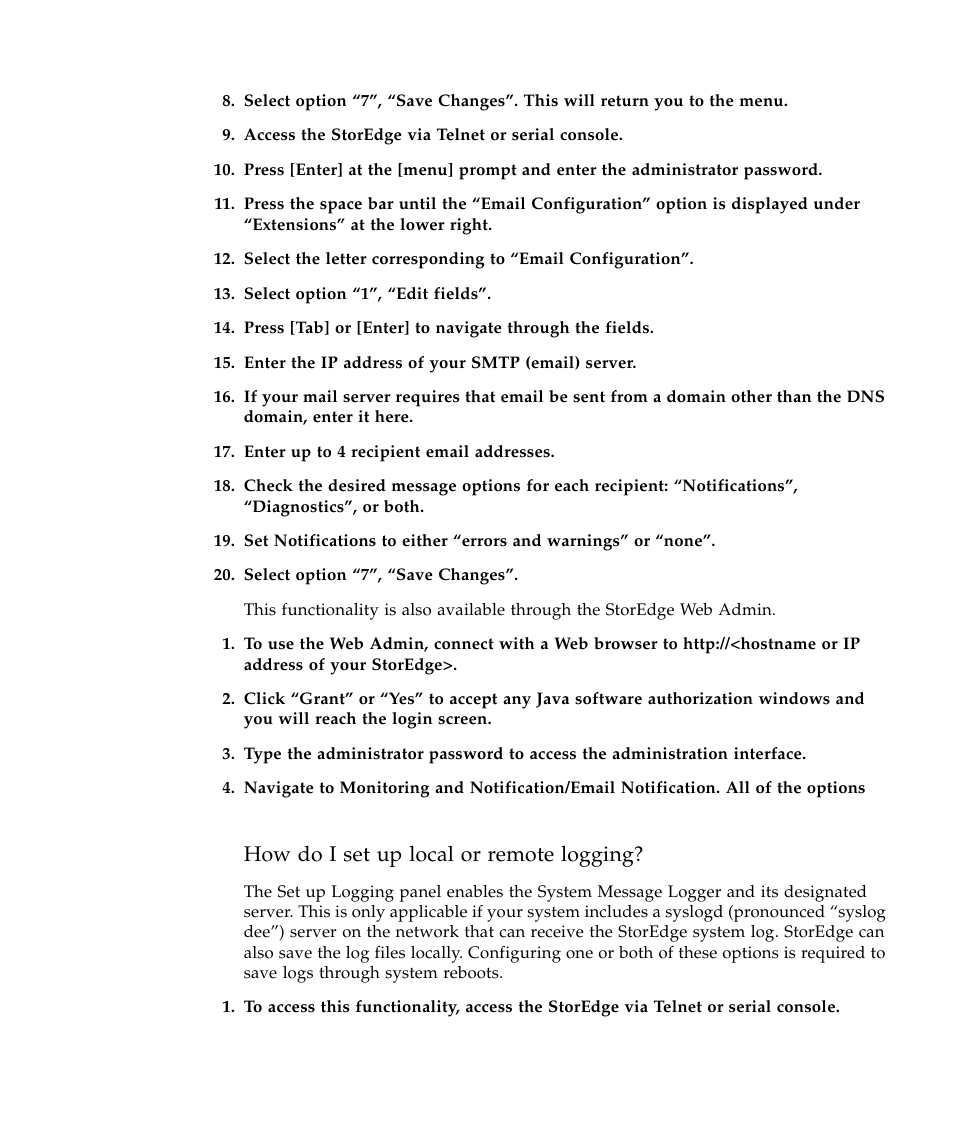 How do i set up local or remote logging | Sun Microsystems SUN STOREDGETM 5310 NAS User Manual | Page 177 / 382