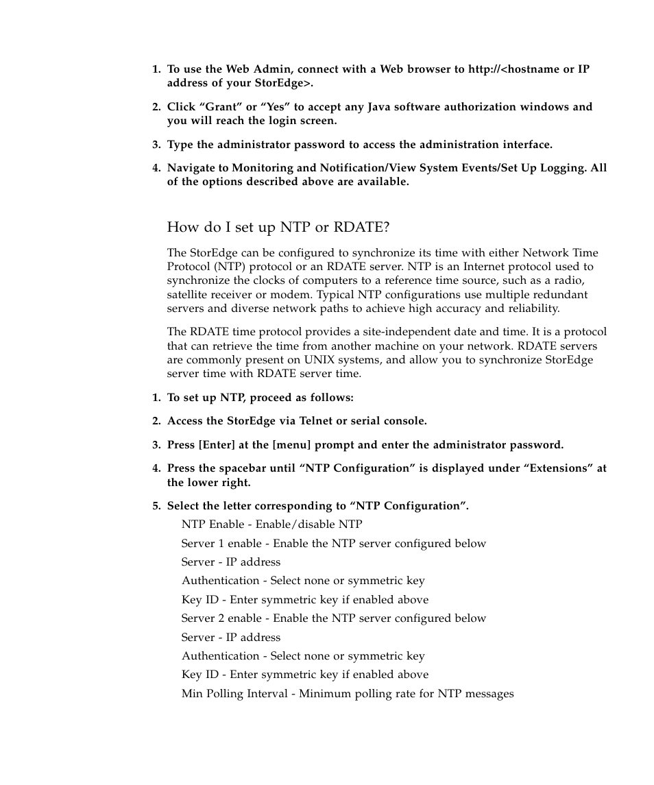 How do i set up ntp or rdate | Sun Microsystems SUN STOREDGETM 5310 NAS User Manual | Page 179 / 382