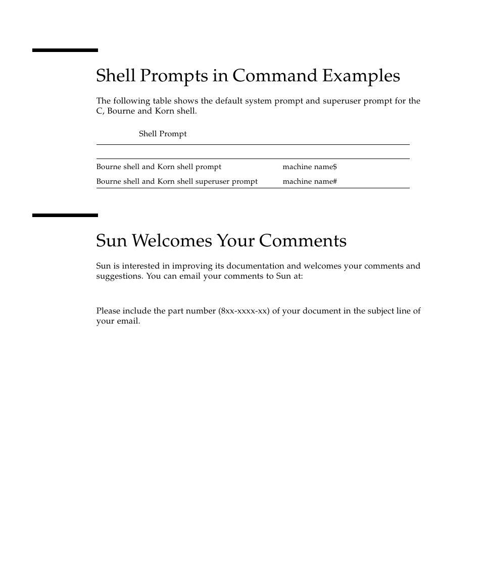 Shell prompts in command examples, Sun welcomes your comments | Sun Microsystems SUN STOREDGETM 5310 NAS User Manual | Page 18 / 382