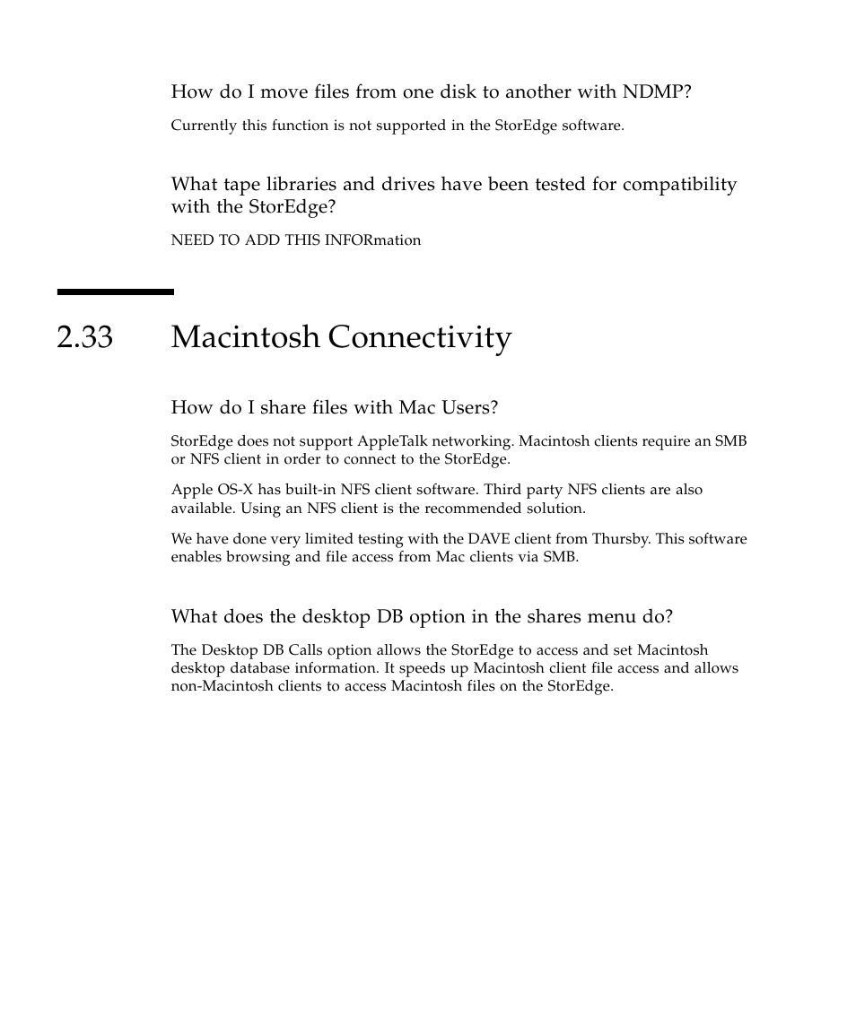 33 macintosh connectivity, Macintosh connectivity 146 | Sun Microsystems SUN STOREDGETM 5310 NAS User Manual | Page 192 / 382