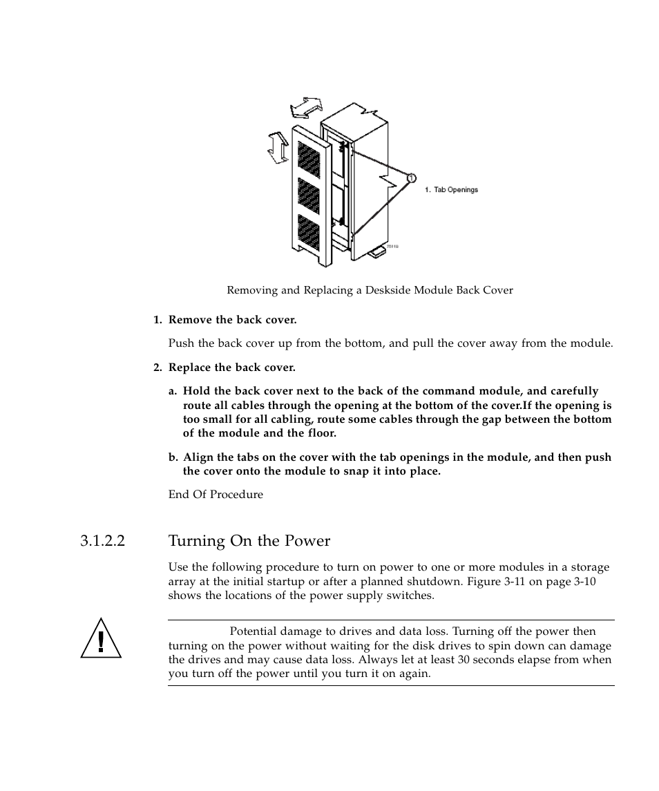 2 turning on the power, Figure 3-10, Removing and | Sun Microsystems SUN STOREDGETM 5310 NAS User Manual | Page 209 / 382