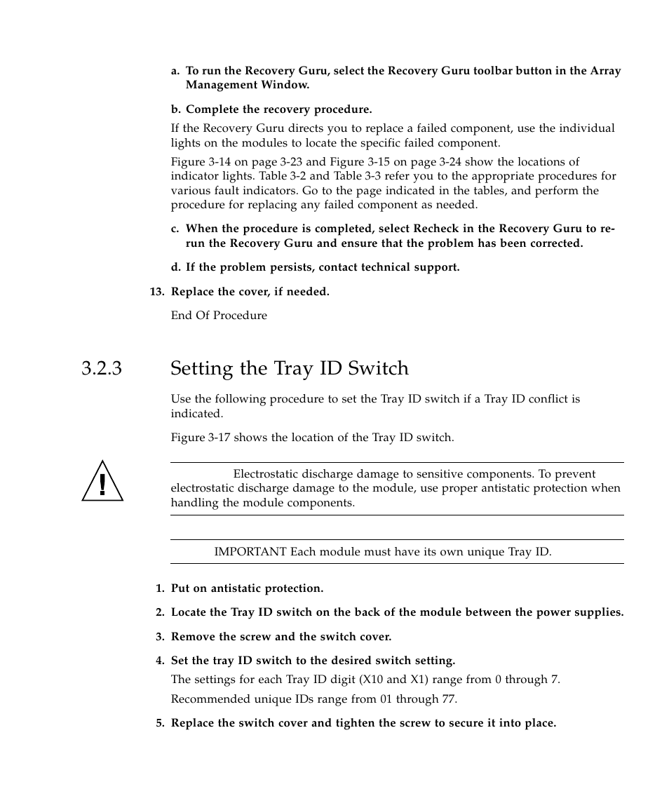 3 setting the tray id switch, Setting the tray id switch 29 | Sun Microsystems SUN STOREDGETM 5310 NAS User Manual | Page 229 / 382