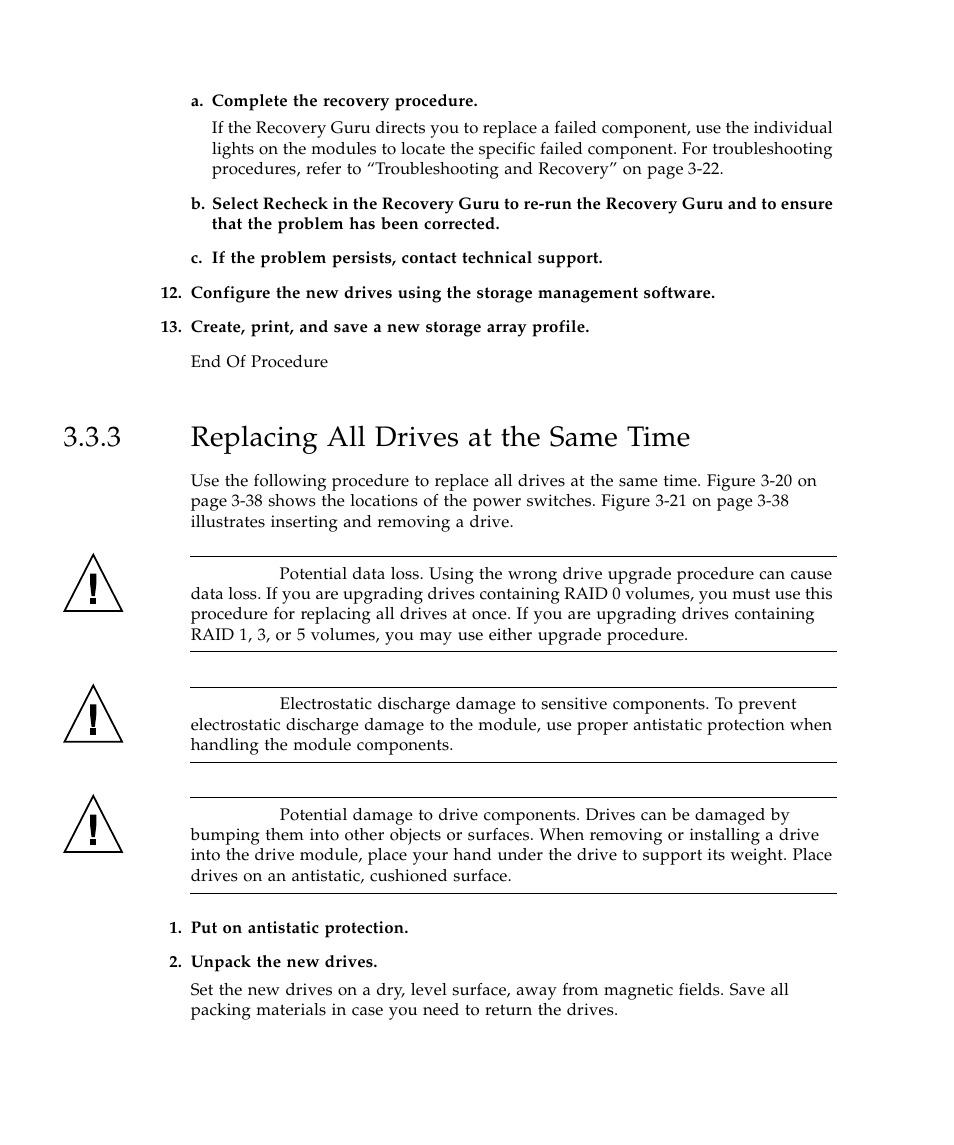 3 replacing all drives at the same time, Replacing all drives at the same time 36 | Sun Microsystems SUN STOREDGETM 5310 NAS User Manual | Page 236 / 382