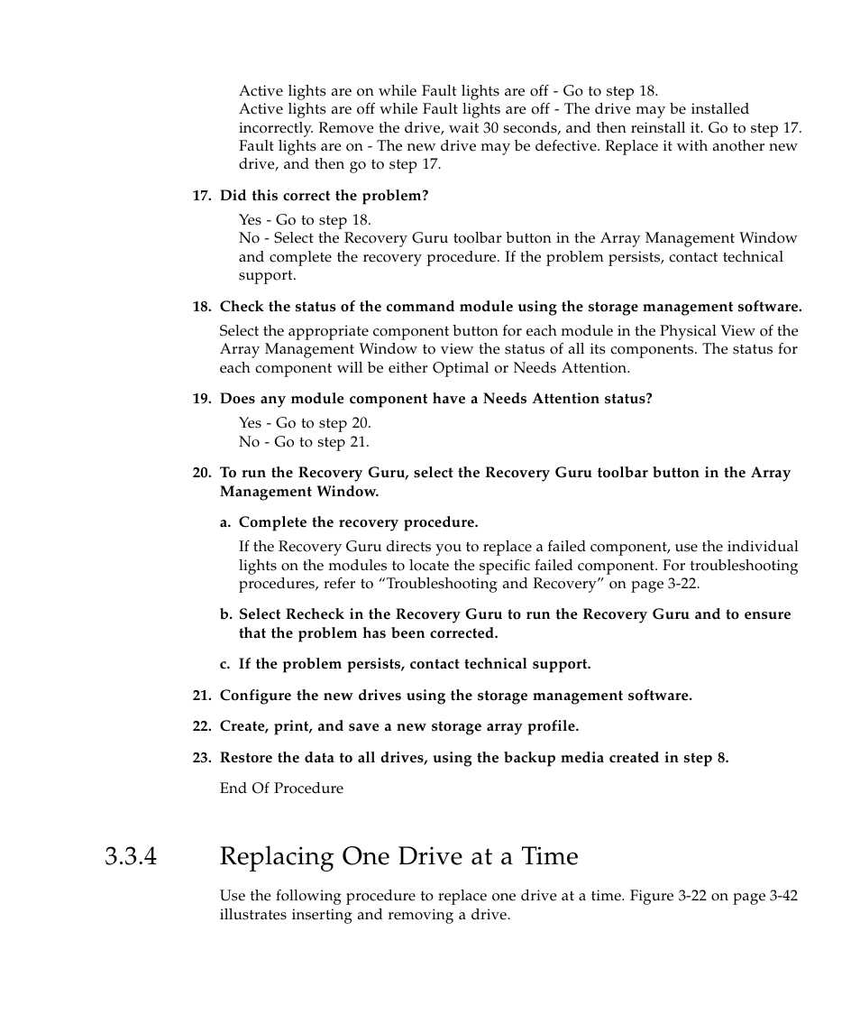 4 replacing one drive at a time, Replacing one drive at a time 39 | Sun Microsystems SUN STOREDGETM 5310 NAS User Manual | Page 239 / 382