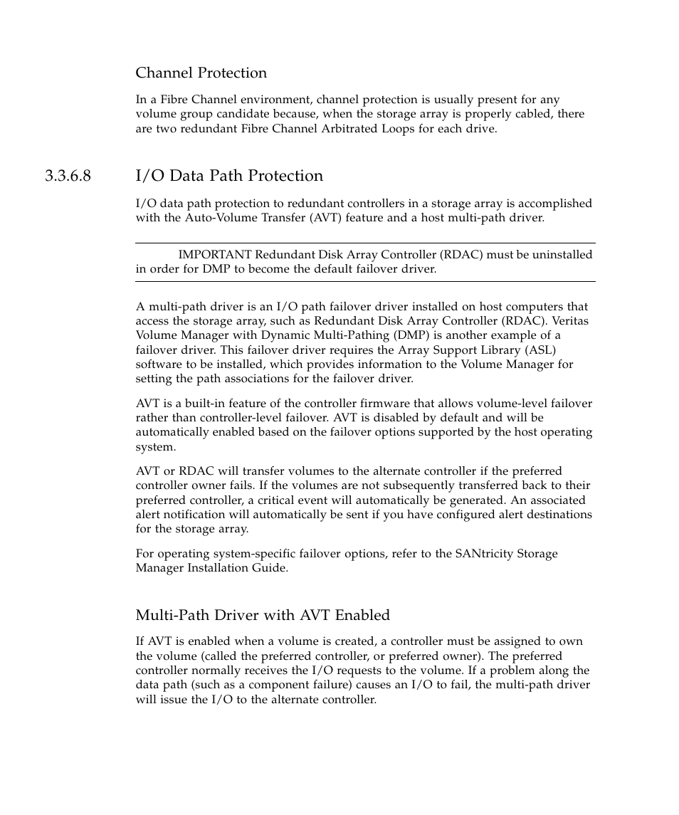 8 i/o data path protection, Channel protection, Multi-path driver with avt enabled | Sun Microsystems SUN STOREDGETM 5310 NAS User Manual | Page 262 / 382