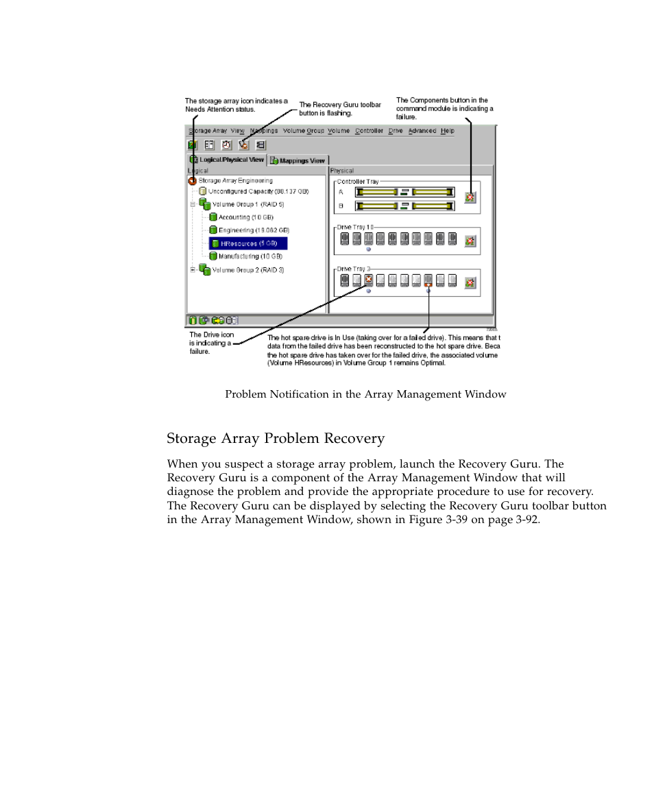 Figure 3-38, Proble, Storage array problem recovery | Sun Microsystems SUN STOREDGETM 5310 NAS User Manual | Page 291 / 382