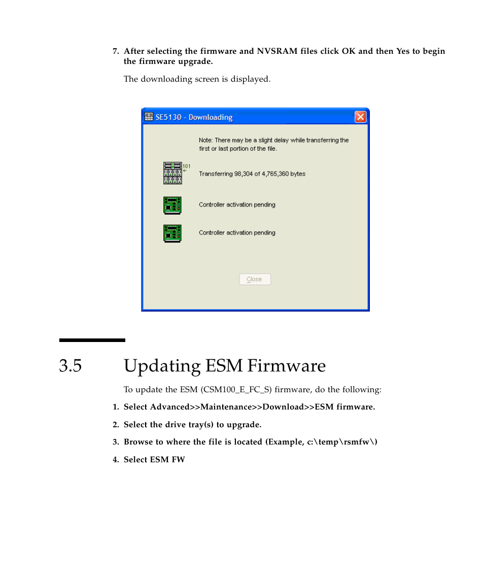 5 updating esm firmware, Updating esm firmware 99 | Sun Microsystems SUN STOREDGETM 5310 NAS User Manual | Page 299 / 382