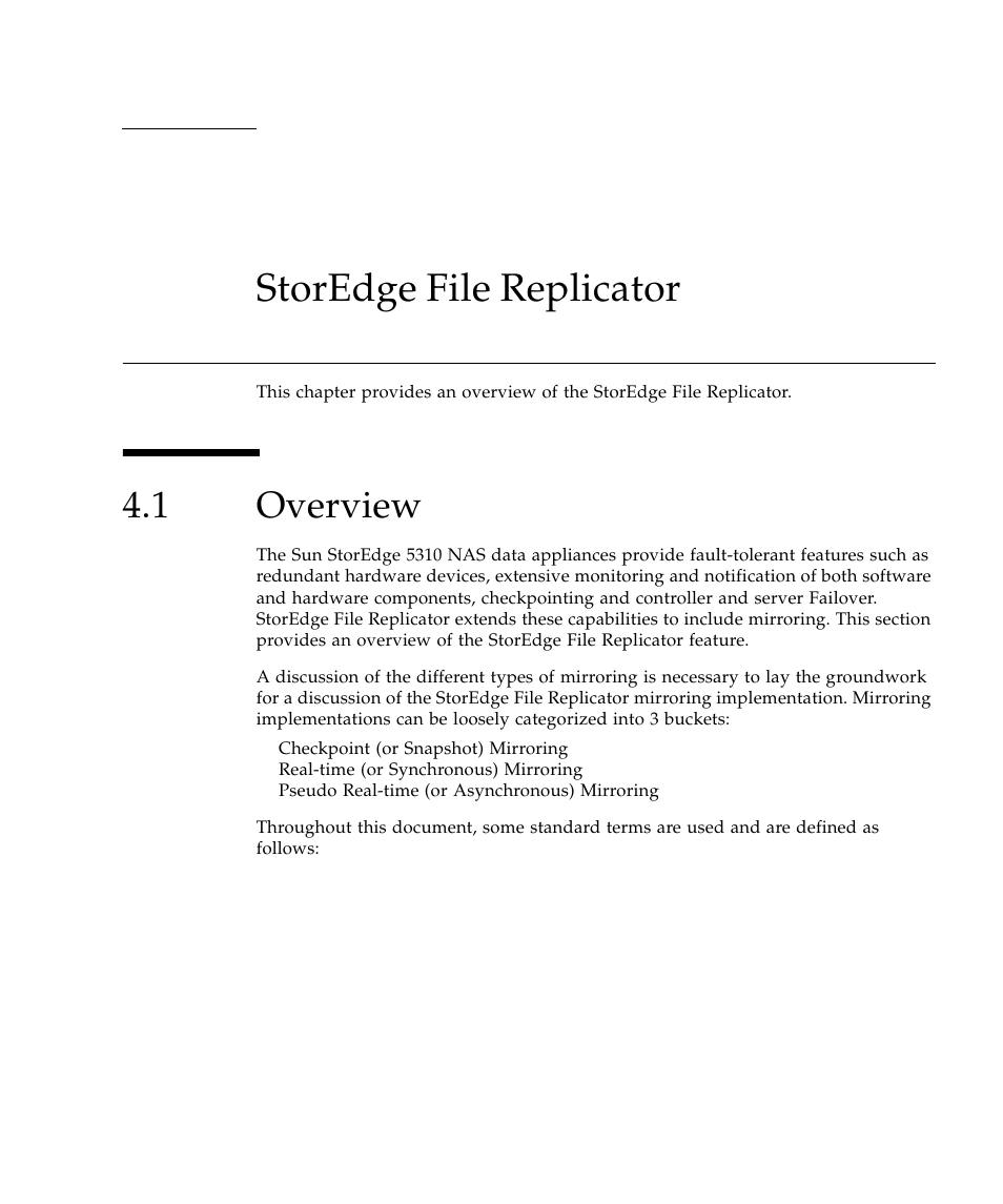 Storedge file replicator, 1 overview, Storedge file replicator 1 | Overview 1 | Sun Microsystems SUN STOREDGETM 5310 NAS User Manual | Page 301 / 382