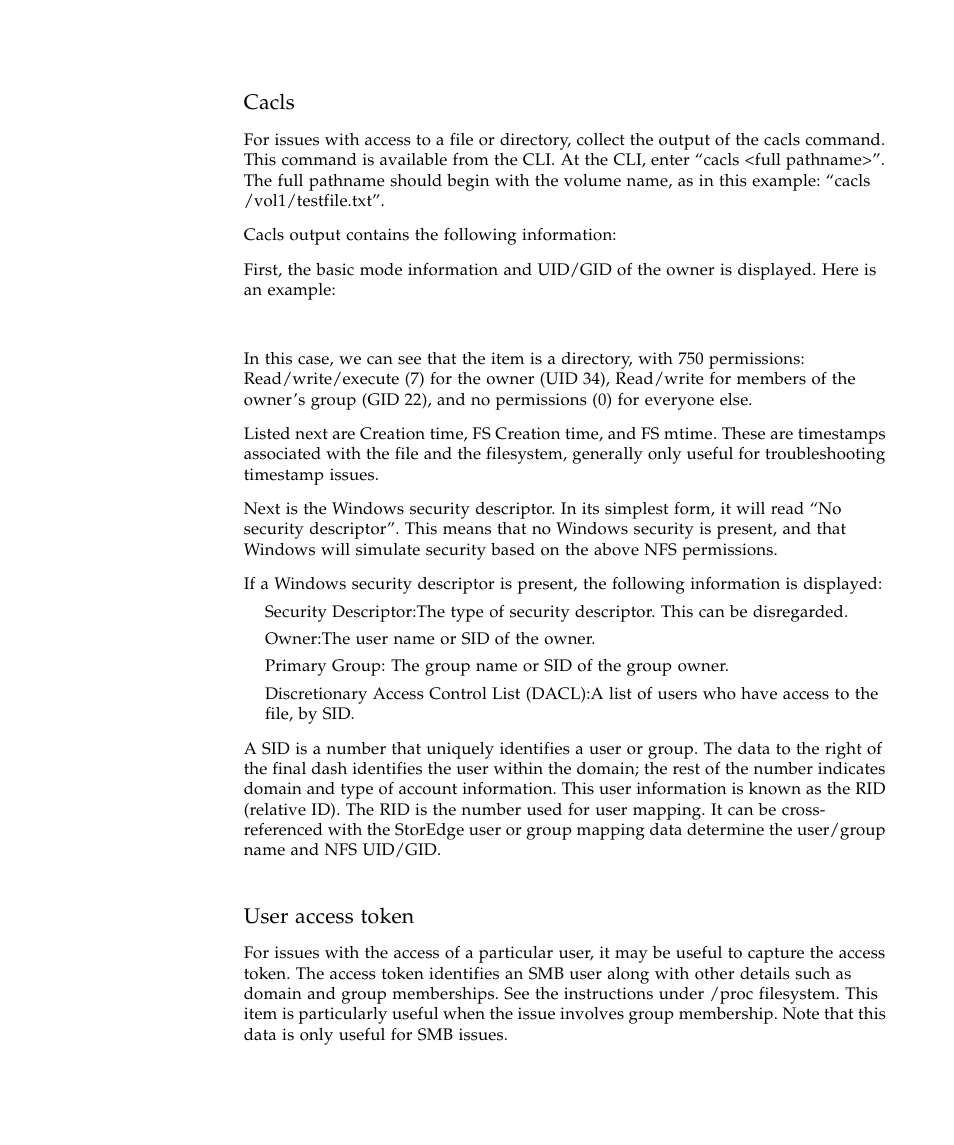 Cacls, User access token | Sun Microsystems SUN STOREDGETM 5310 NAS User Manual | Page 31 / 382