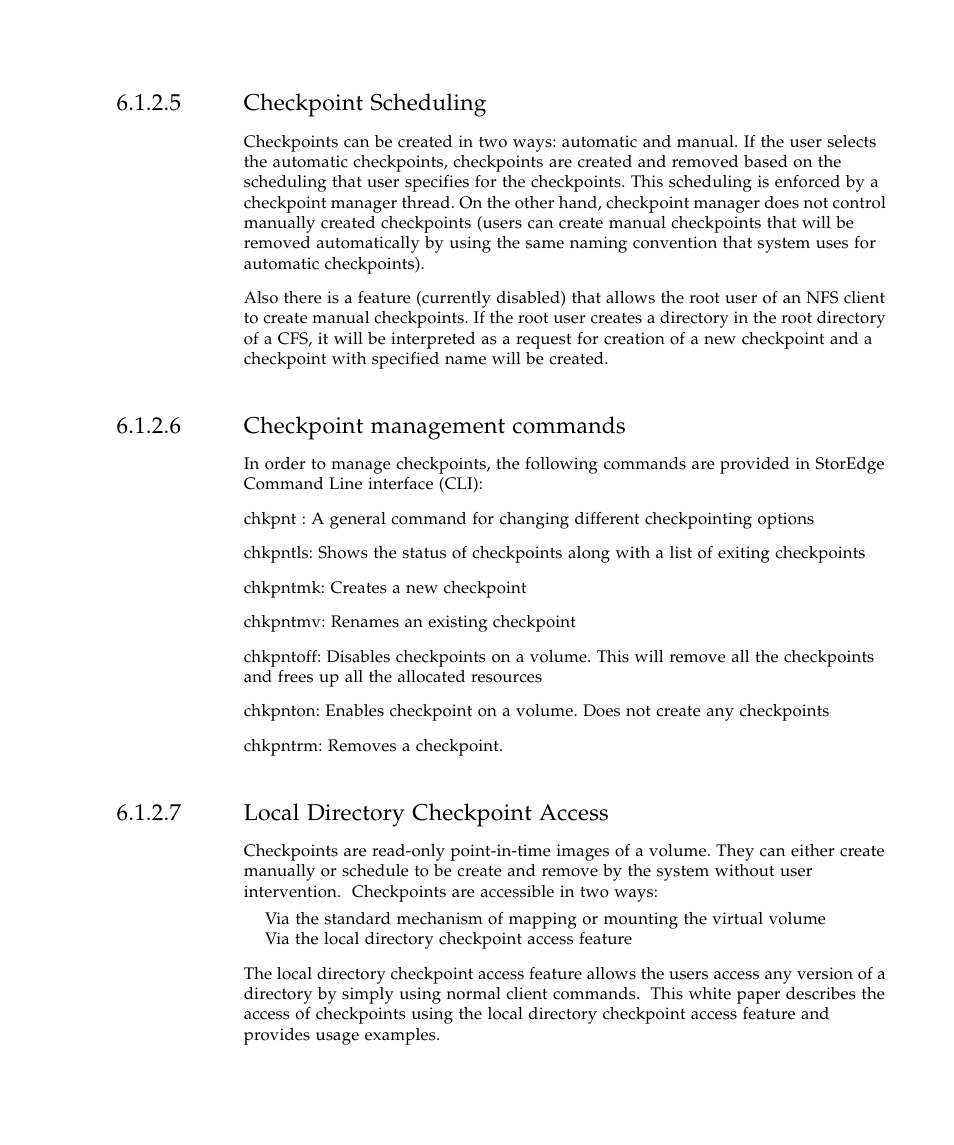 5 checkpoint scheduling, 6 checkpoint management commands, 7 local directory checkpoint access | Sun Microsystems SUN STOREDGETM 5310 NAS User Manual | Page 327 / 382