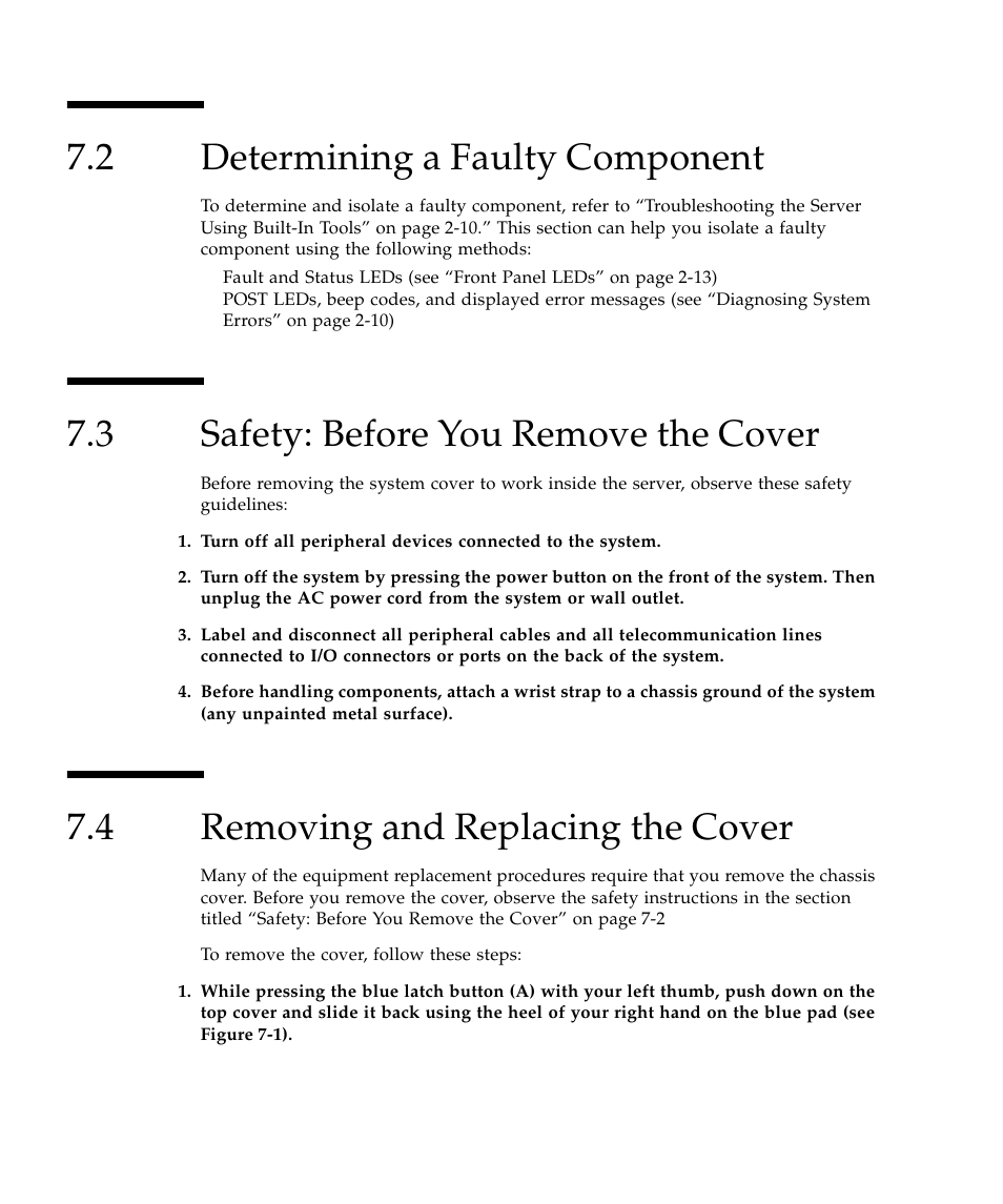 2 determining a faulty component, 3 safety: before you remove the cover, 4 removing and replacing the cover | Determining a faulty component 2, Safety: before you remove the cover 2, Removing and replacing the cover 2 | Sun Microsystems SUN STOREDGETM 5310 NAS User Manual | Page 338 / 382