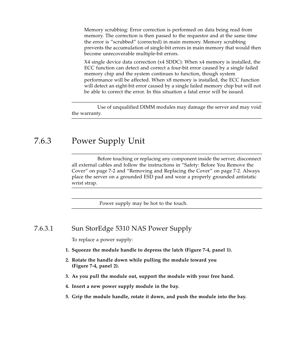 3 power supply unit, 1 sun storedge 5310 nas power supply, Power supply unit 7 | Sun Microsystems SUN STOREDGETM 5310 NAS User Manual | Page 343 / 382