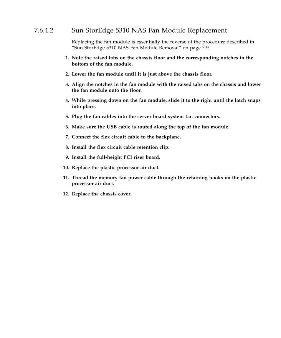 2 sun storedge 5310 nas fan module replacement | Sun Microsystems SUN STOREDGETM 5310 NAS User Manual | Page 347 / 382