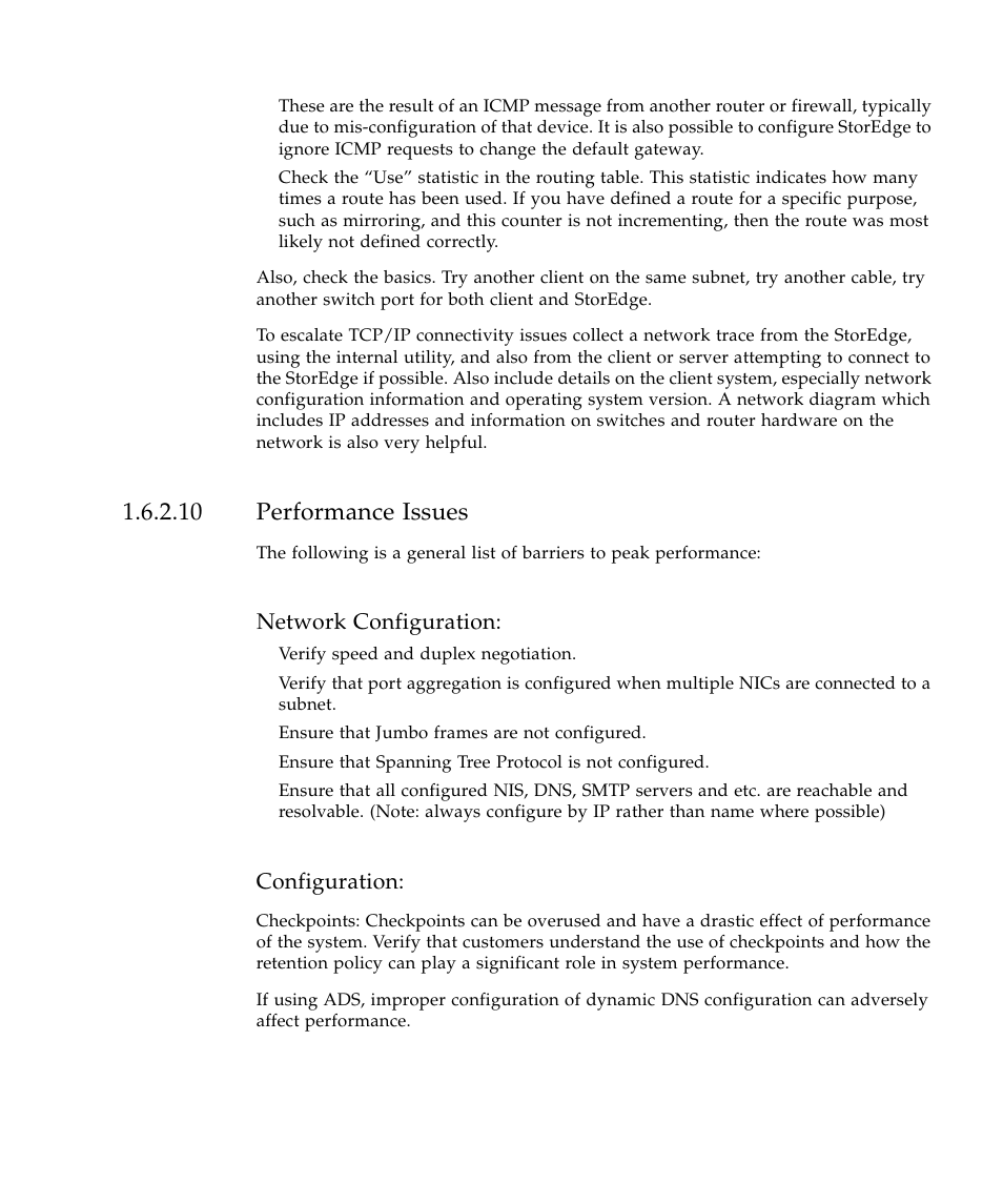 10 performance issues, Network configuration, Configuration | Sun Microsystems SUN STOREDGETM 5310 NAS User Manual | Page 35 / 382