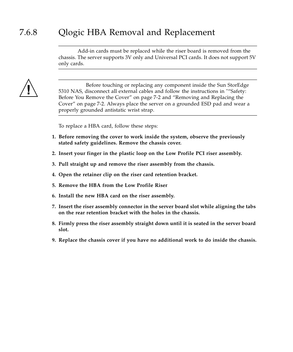 8 qlogic hba removal and replacement, Qlogic hba removal and replacement 16 | Sun Microsystems SUN STOREDGETM 5310 NAS User Manual | Page 352 / 382