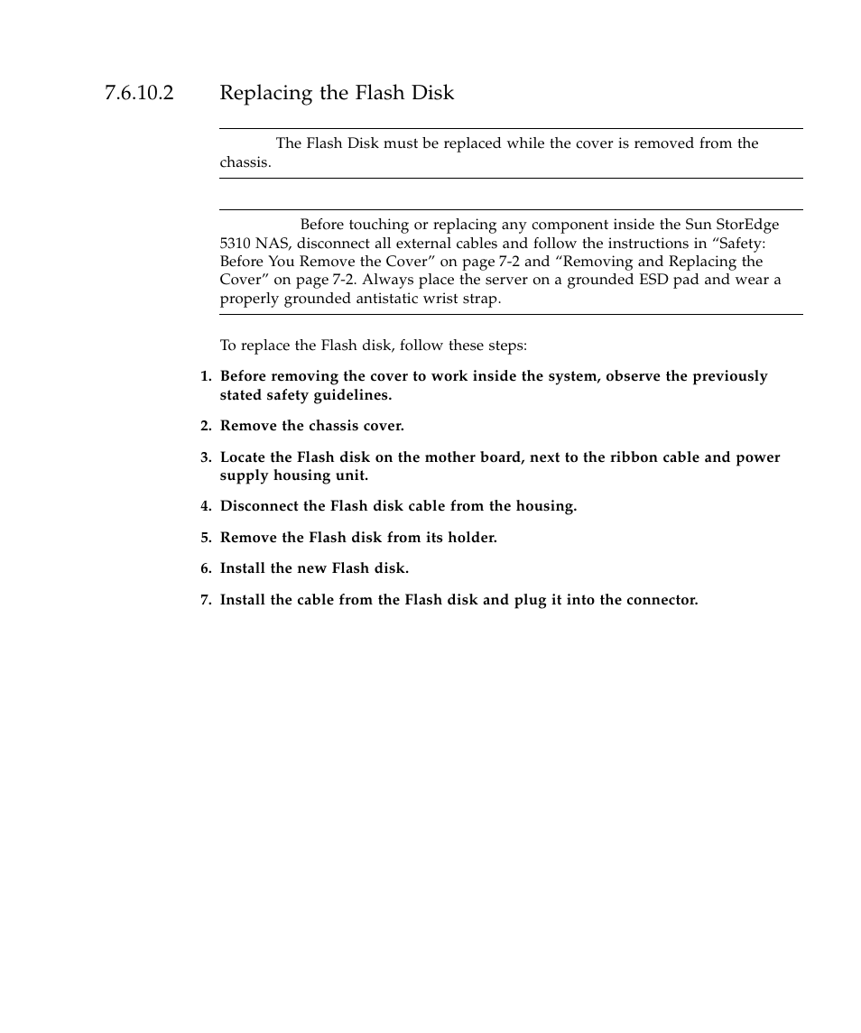 2 replacing the flash disk | Sun Microsystems SUN STOREDGETM 5310 NAS User Manual | Page 355 / 382