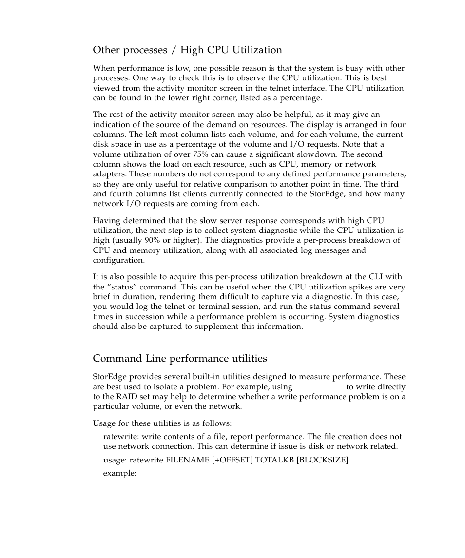 Other processes / high cpu utilization, Command line performance utilities | Sun Microsystems SUN STOREDGETM 5310 NAS User Manual | Page 36 / 382