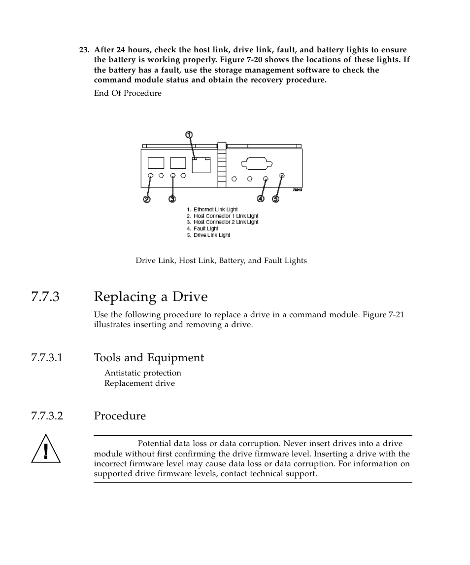 3 replacing a drive, 1 tools and equipment, 2 procedure | Replacing a drive 36, Figure 7-20, Drive lin | Sun Microsystems SUN STOREDGETM 5310 NAS User Manual | Page 372 / 382