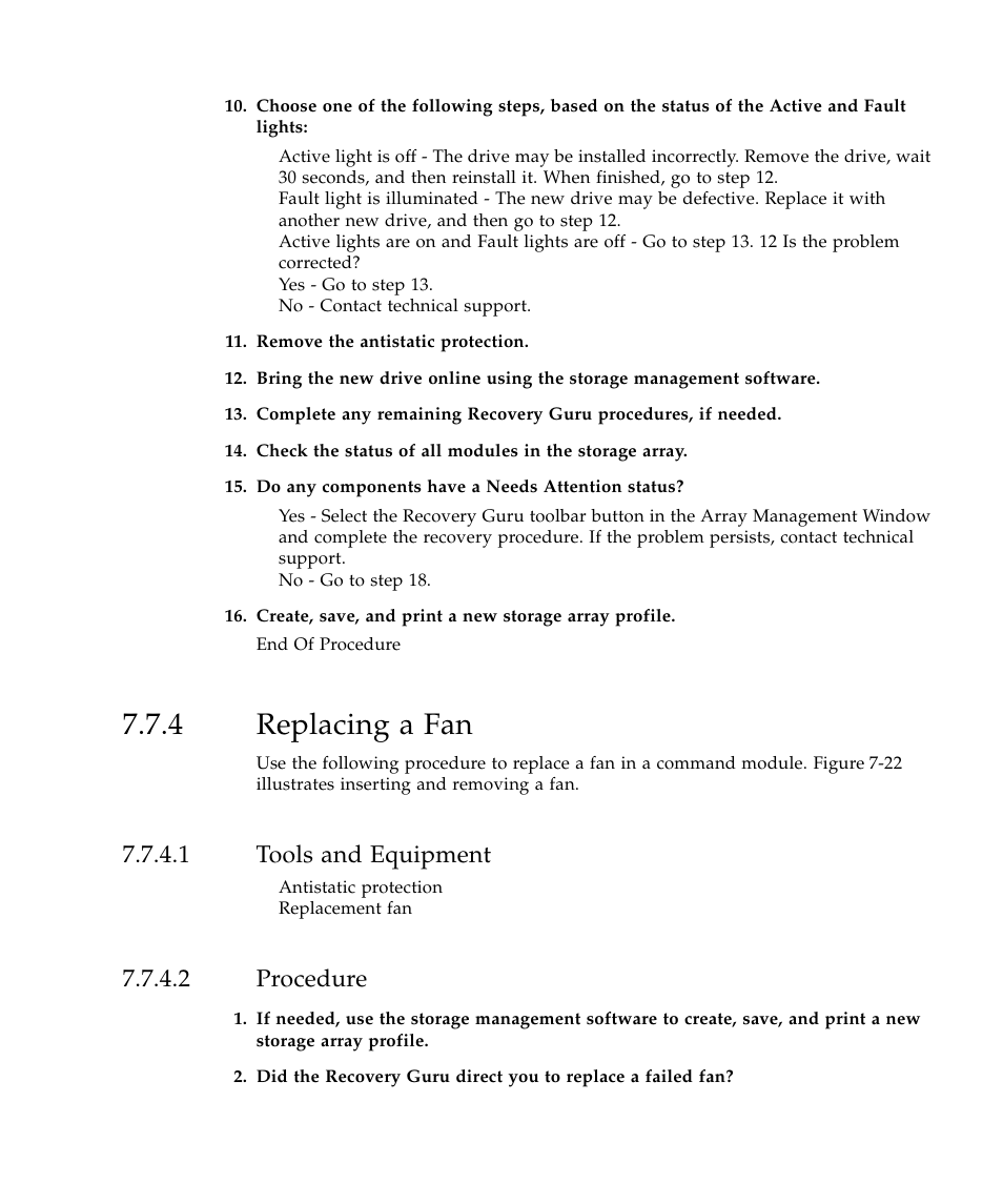 4 replacing a fan, 1 tools and equipment, 2 procedure | Replacing a fan 39 | Sun Microsystems SUN STOREDGETM 5310 NAS User Manual | Page 375 / 382