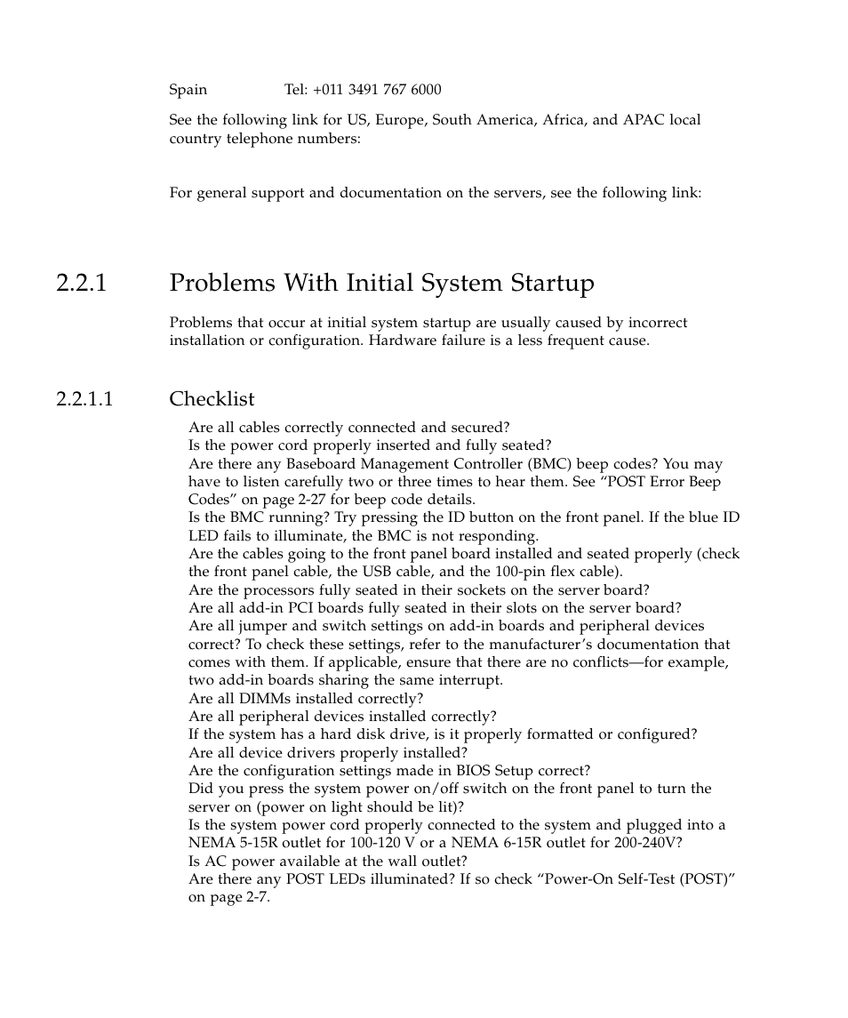 1 problems with initial system startup, 1 checklist, Problems with initial system startup 2 | Sun Microsystems SUN STOREDGETM 5310 NAS User Manual | Page 48 / 382