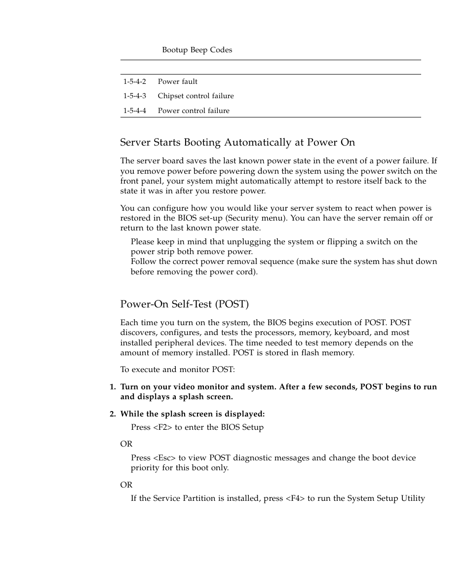 Server starts booting automatically at power on, Power-on self-test (post) | Sun Microsystems SUN STOREDGETM 5310 NAS User Manual | Page 53 / 382