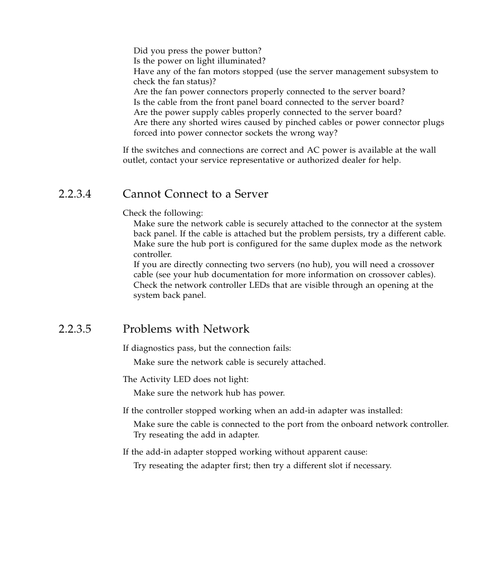 4 cannot connect to a server, 5 problems with network, Cannot connect to a server | Problems with network | Sun Microsystems SUN STOREDGETM 5310 NAS User Manual | Page 55 / 382