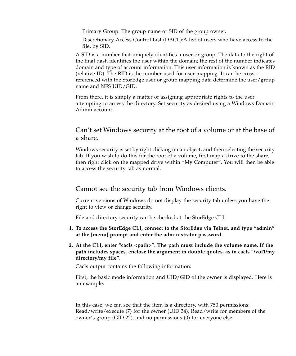 Cannot see the security tab from windows clients | Sun Microsystems SUN STOREDGETM 5310 NAS User Manual | Page 99 / 382