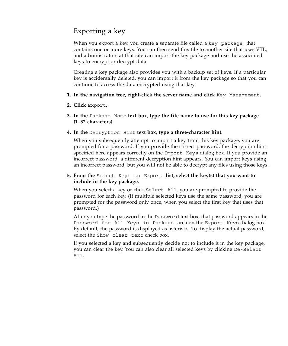 Exporting a key | Sun Microsystems Virtual Tape Library User Manual | Page 145 / 292