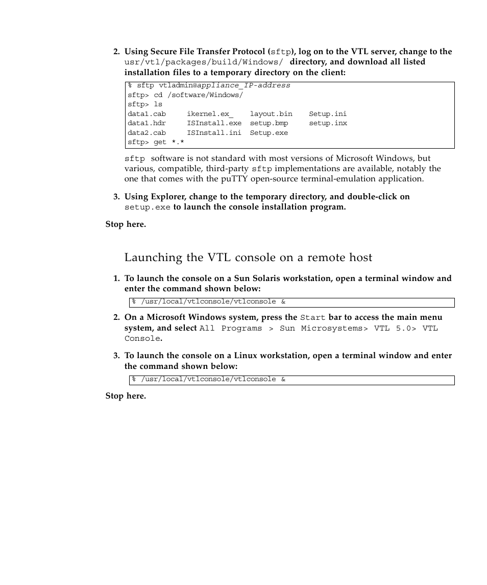 Launching the vtl console on a remote host | Sun Microsystems Virtual Tape Library User Manual | Page 159 / 292