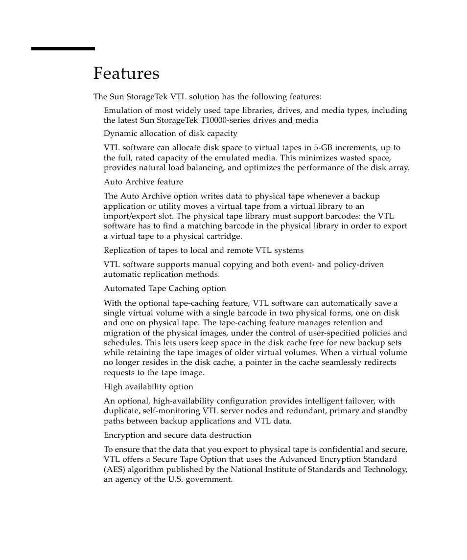 Features | Sun Microsystems Virtual Tape Library User Manual | Page 16 / 292