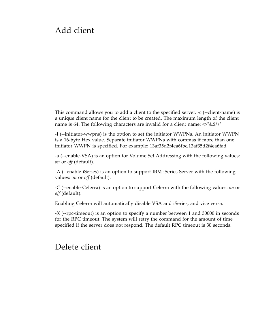 Add client, Delete client | Sun Microsystems Virtual Tape Library User Manual | Page 188 / 292