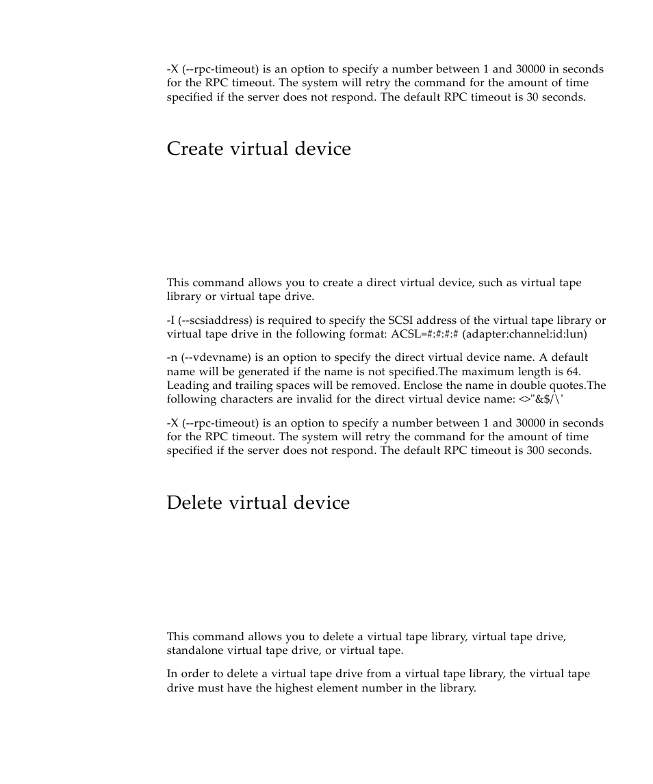 Create virtual device, Delete virtual device | Sun Microsystems Virtual Tape Library User Manual | Page 191 / 292