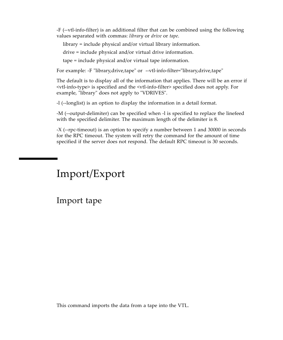 Import/export, Import tape | Sun Microsystems Virtual Tape Library User Manual | Page 210 / 292